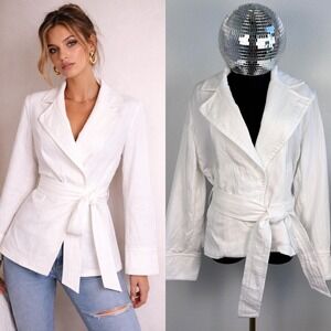Vince White Wrap Jacket, Belted Blazer in Japanese Cotton Womens Small Office